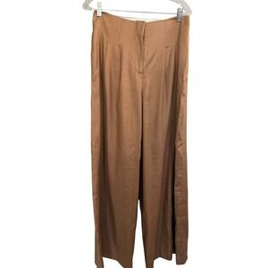 White House Black Market Linen Blend Wide Leg Pants 6 Brown Office Career Modest